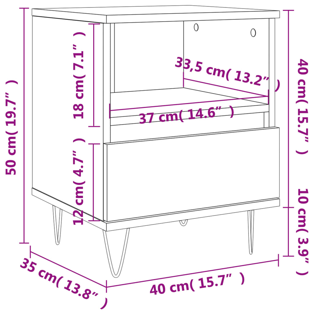 vidaXL Mesita de noche madera de ingeniería roble Sonoma 40x35x50 cm