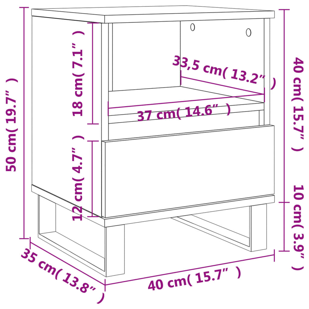 vidaXL Mesitas de noche 2 uds madera de ingeniería negro 40x35x50 cm