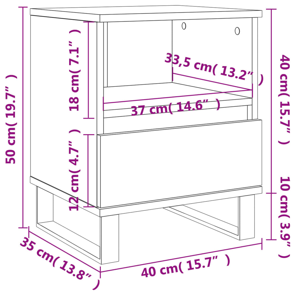 vidaXL Mesita de noche madera de ingeniería gris Sonoma 40x35x50 cm