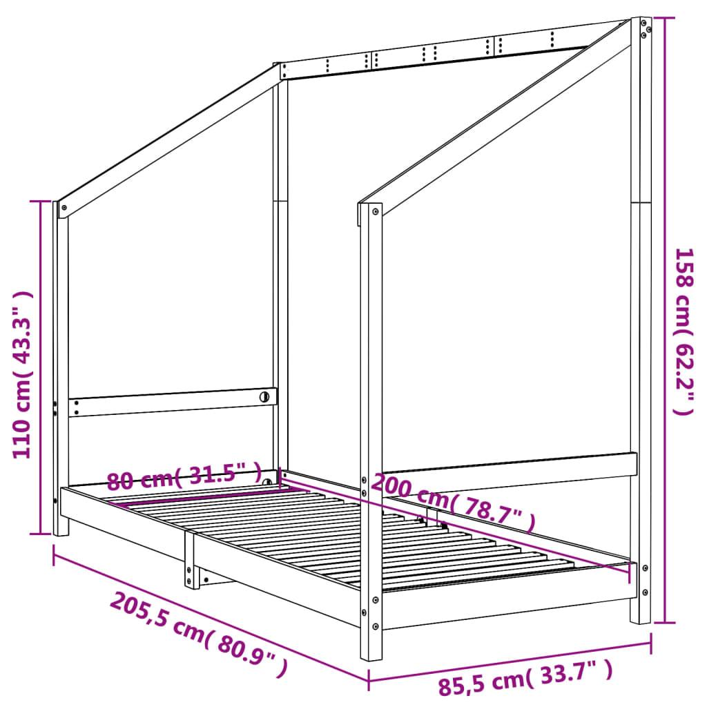 vidaXL Estructura de cama para niños madera de pino blanco 80x200 cm