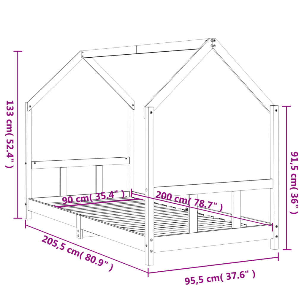 vidaXL Estructura de cama para niños madera de pino blanco 90x200 cm