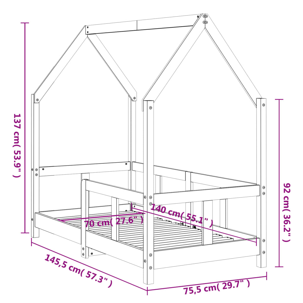 vidaXL Estructura de cama para niños madera de pino blanco 70x140 cm