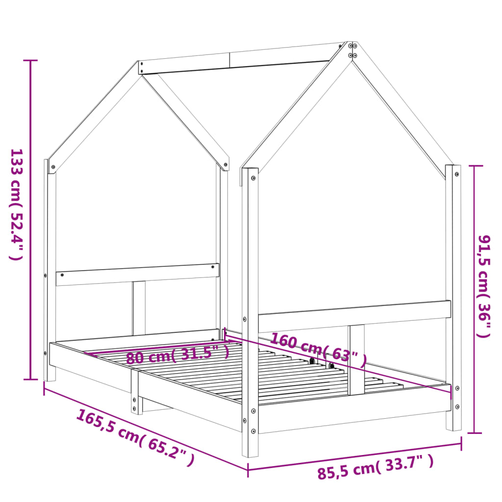 vidaXL Estructura de cama para niños madera de pino blanco 80x160 cm