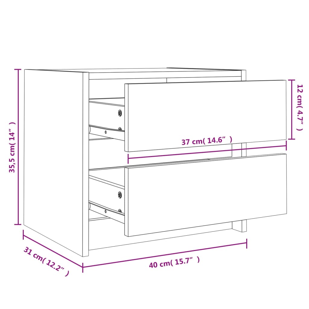 vidaXL Mesitas de noche 2 uds madera maciza de pino 40x31x35,5 cm