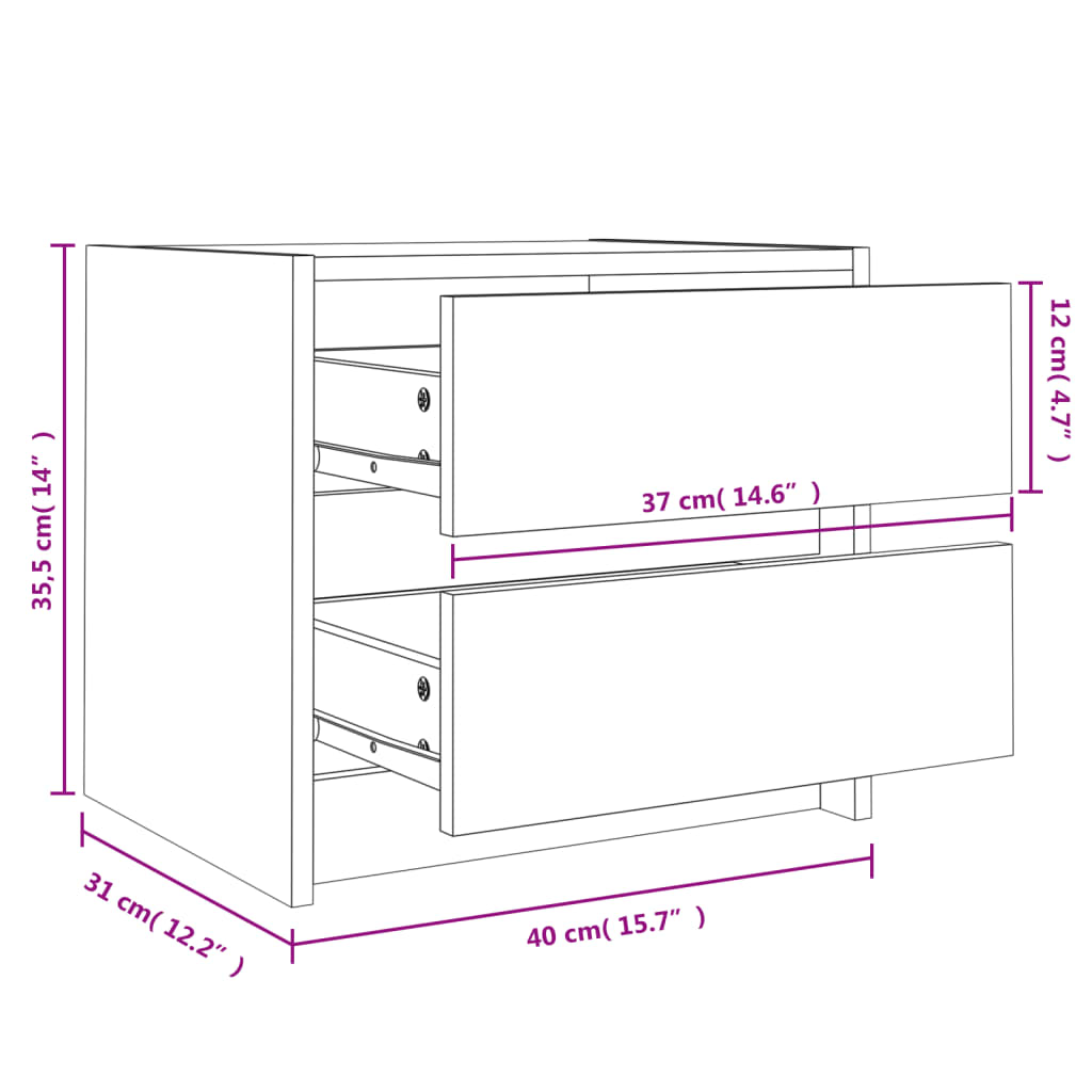 vidaXL Mesitas de noche 2 uds madera maciza pino blanco 40x31x35,5 cm