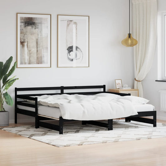 vidaXL Sofá cama nido madera maciza de pino negro 80x200 cm