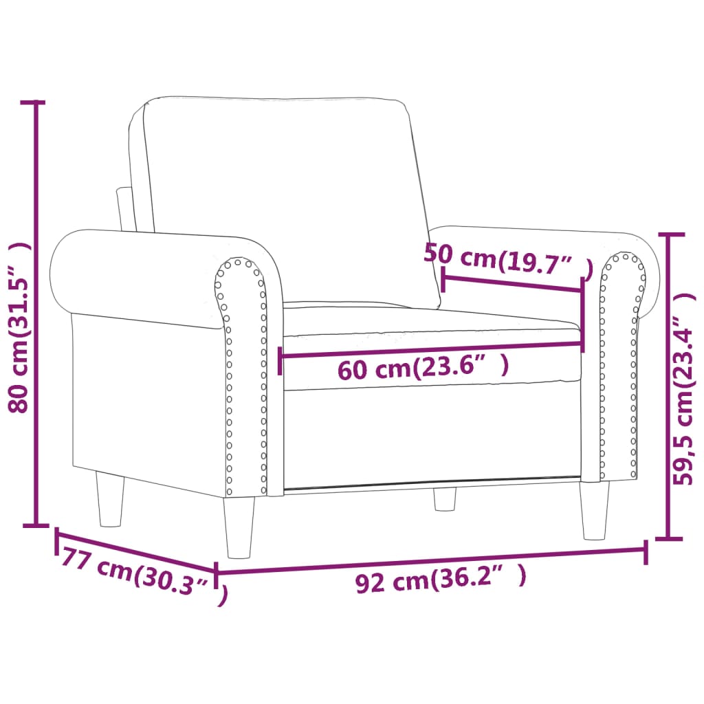 vidaXL Sillón cuero sintético gris 60 cm