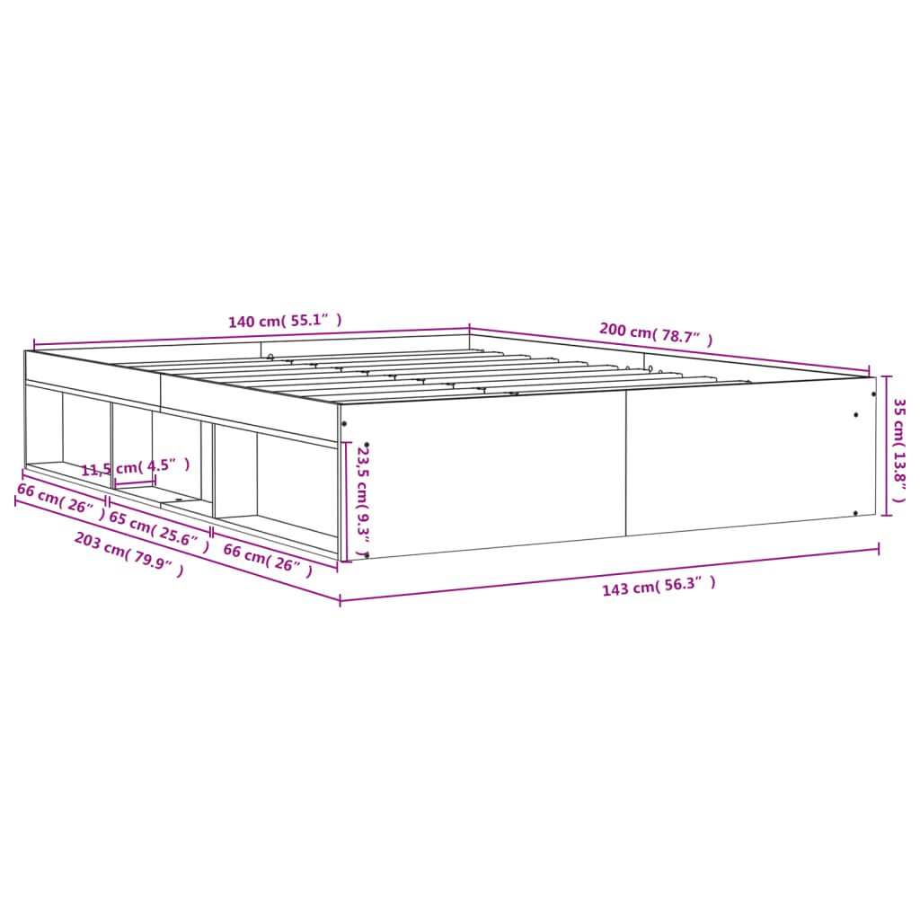 vidaXL Estructura de cama Sonoma gris 140x200 cm