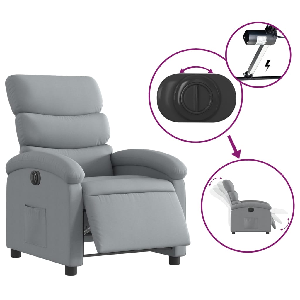 vidaXL Sillón reclinable eléctrico tela gris claro