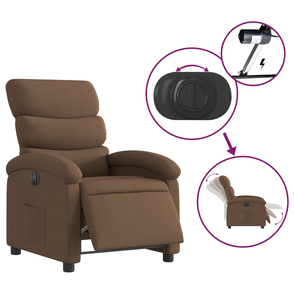 vidaXL Sillón reclinable eléctrico de tela marrón