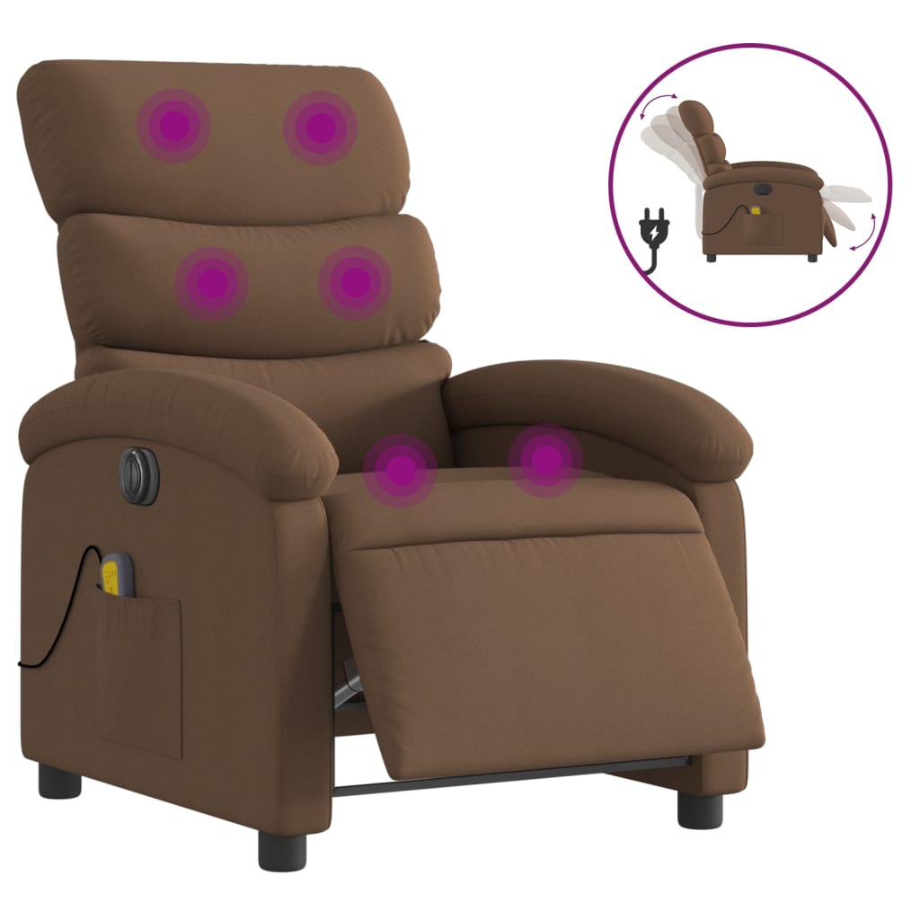 vidaXL Sillón reclinable de masaje eléctrico tela marrón