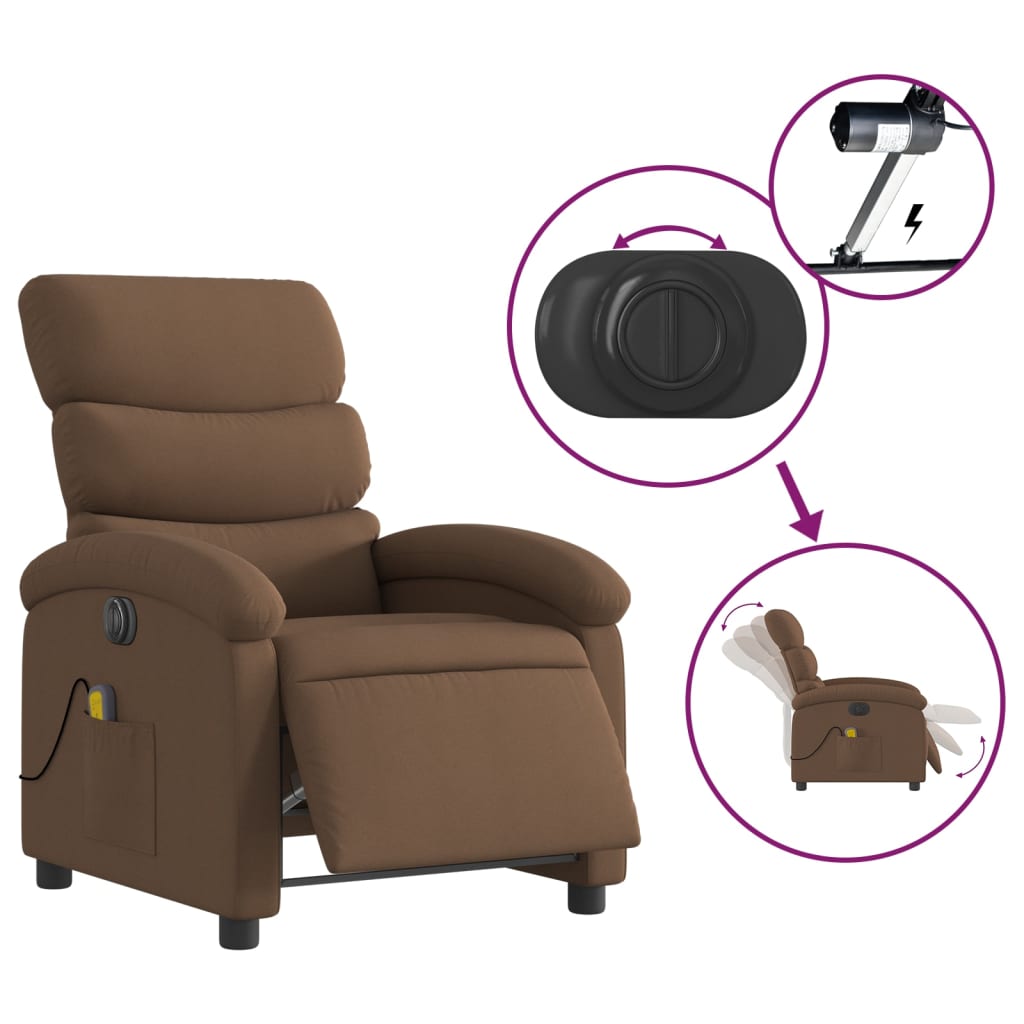 vidaXL Sillón reclinable de masaje eléctrico tela marrón