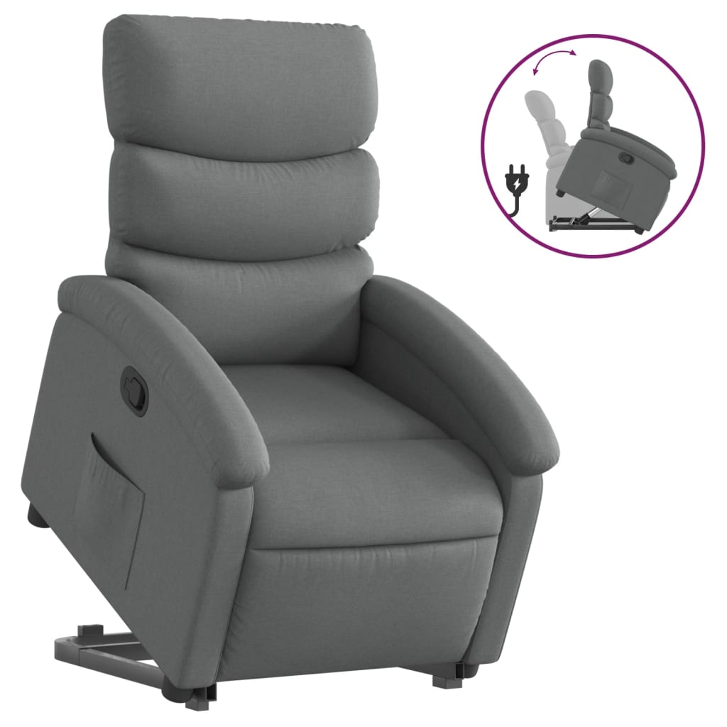 vidaXL Sillón reclinable elevable de tela gris oscuro