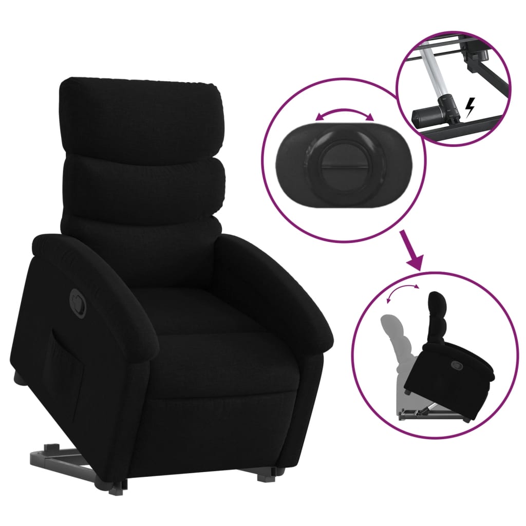 vidaXL Sillón reclinable elevable tela negro