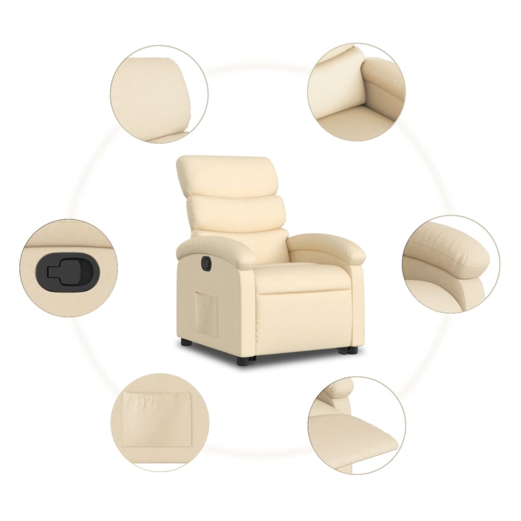 vidaXL Sillón reclinable elevable de tela color crema