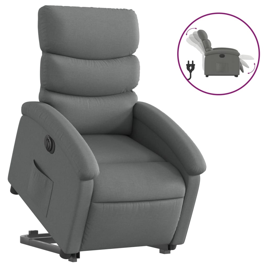 vidaXL Sillón eléctrico reclinable elevable de tela gris oscuro