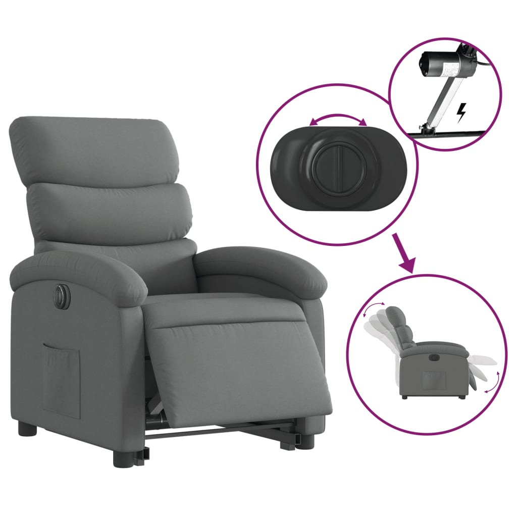 vidaXL Sillón eléctrico reclinable elevable de tela gris oscuro