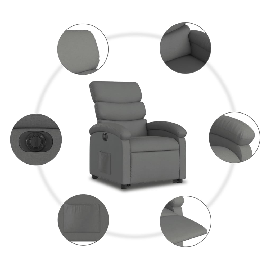 vidaXL Sillón eléctrico reclinable elevable de tela gris oscuro