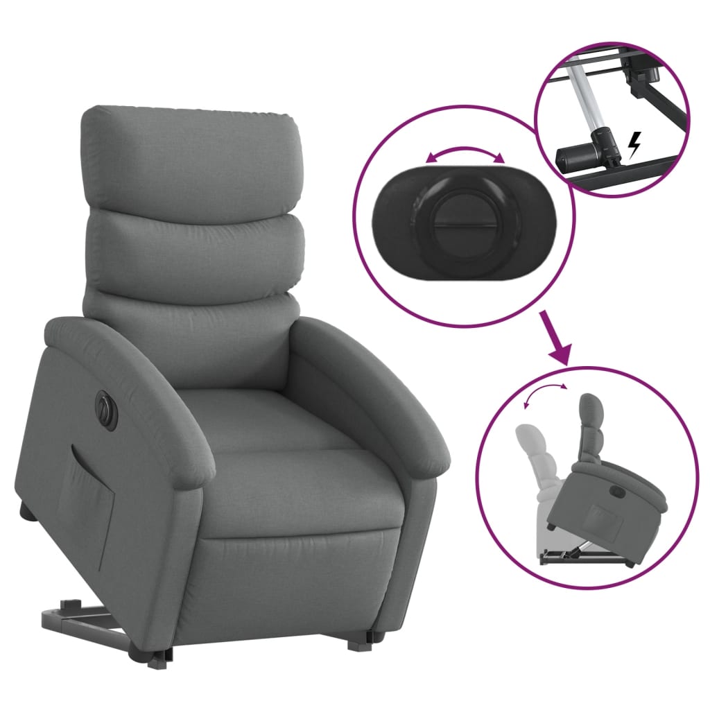 vidaXL Sillón eléctrico reclinable elevable de tela gris oscuro