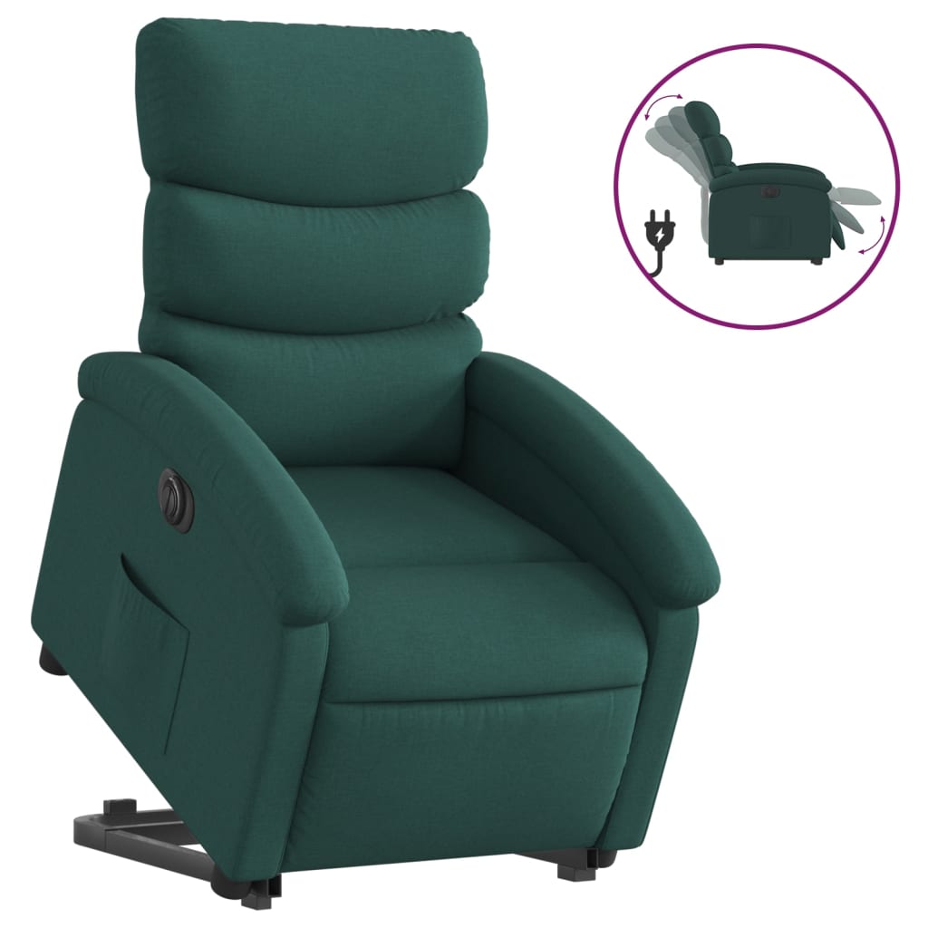 vidaXL Sillón eléctrico reclinable elevable de tela verde oscuro