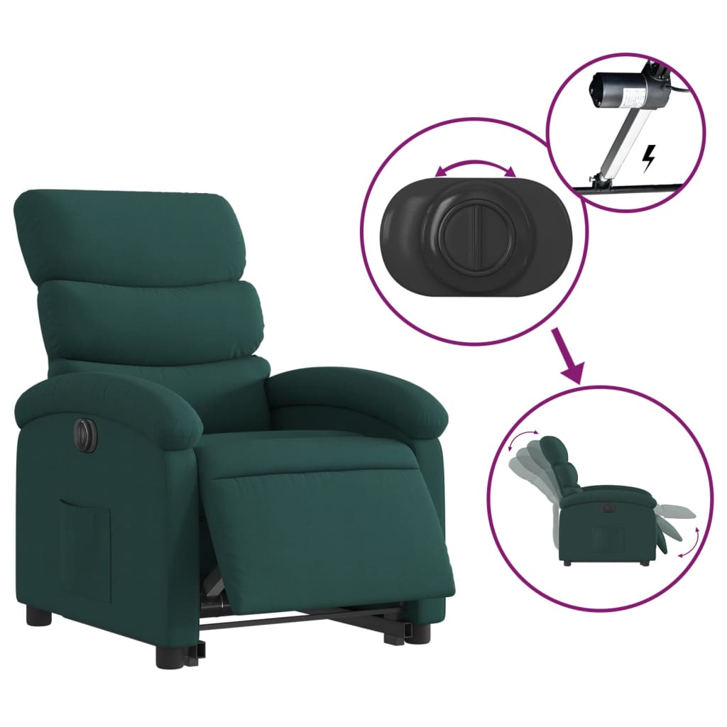 vidaXL Sillón eléctrico reclinable elevable de tela verde oscuro