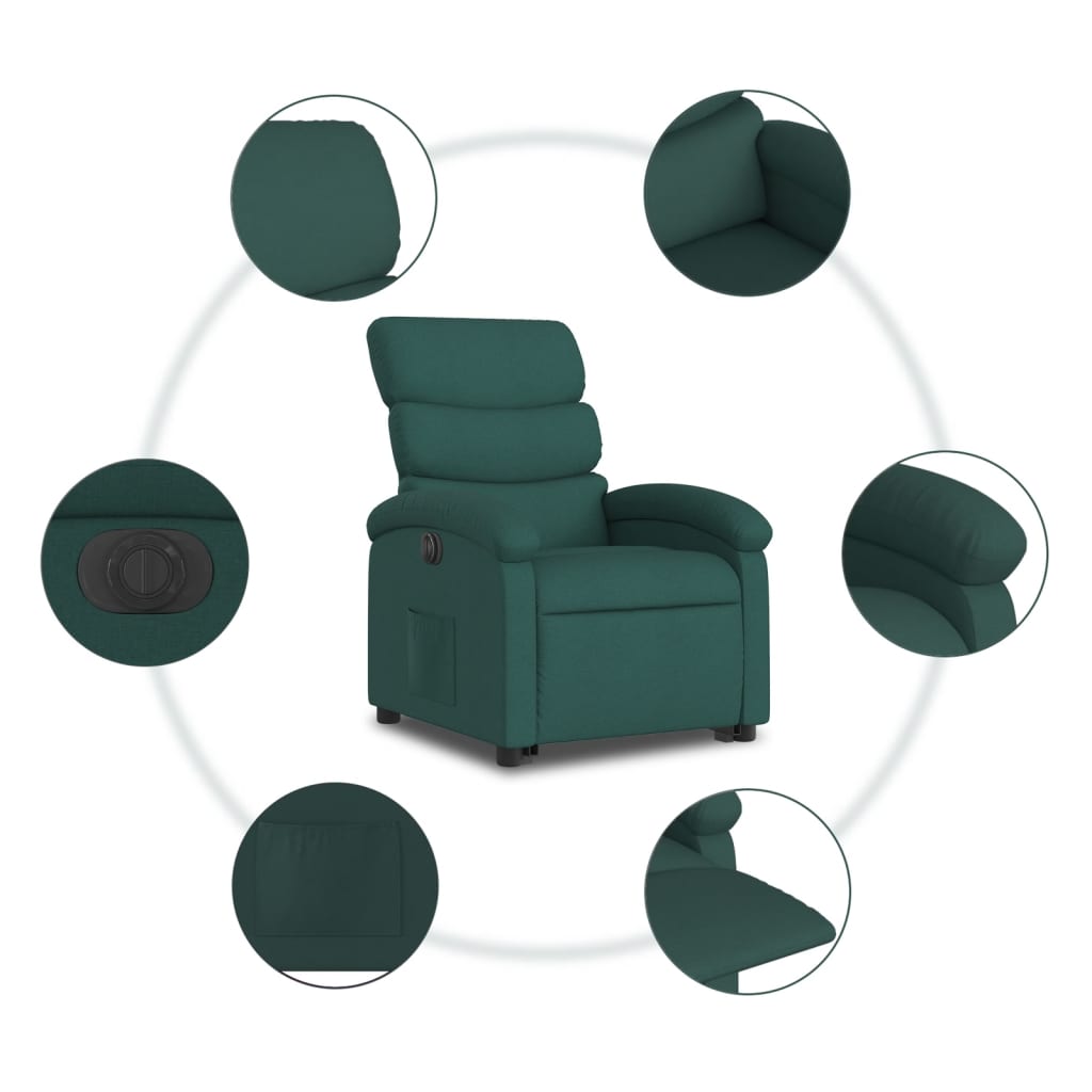 vidaXL Sillón eléctrico reclinable elevable de tela verde oscuro