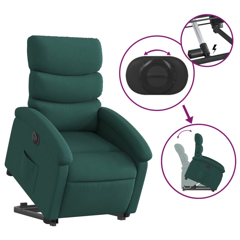 vidaXL Sillón eléctrico reclinable elevable de tela verde oscuro