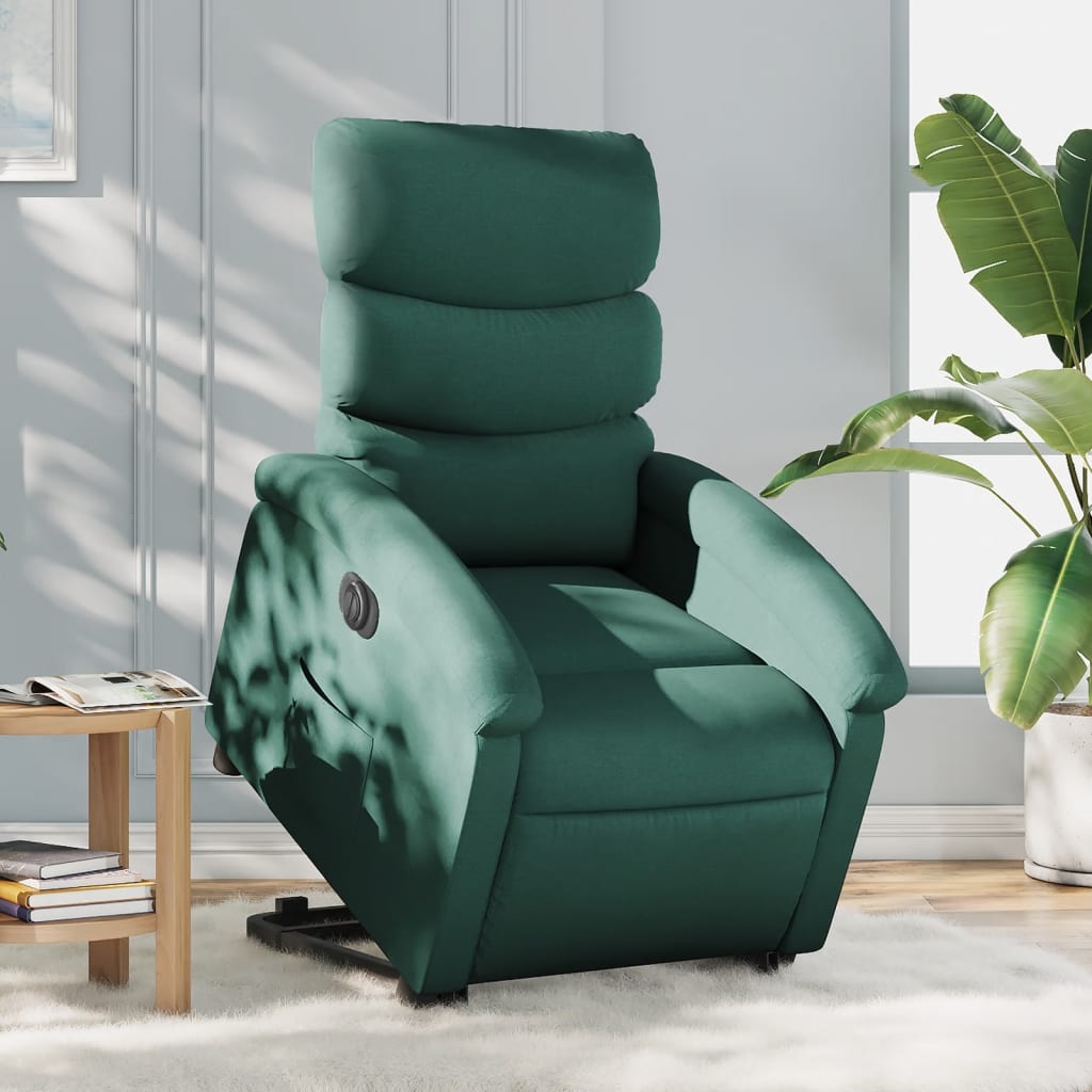 vidaXL Sillón eléctrico reclinable elevable de tela verde oscuro