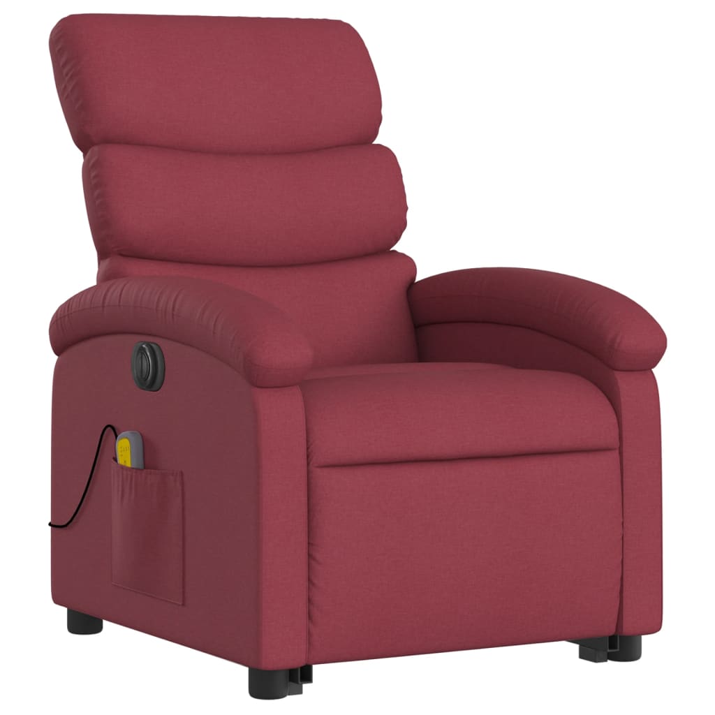 vidaXL Sillón de masaje elevable eléctrico tela rojo tinto