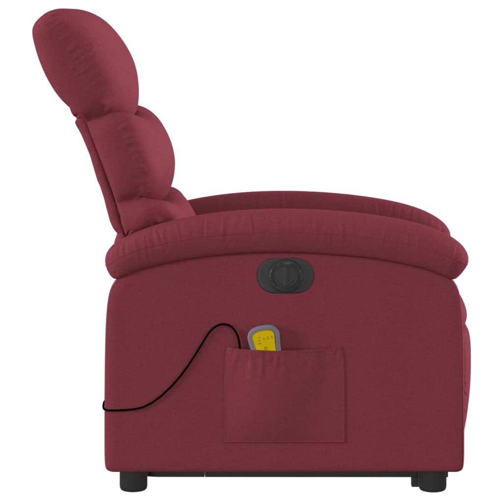 vidaXL Sillón de masaje elevable eléctrico tela rojo tinto