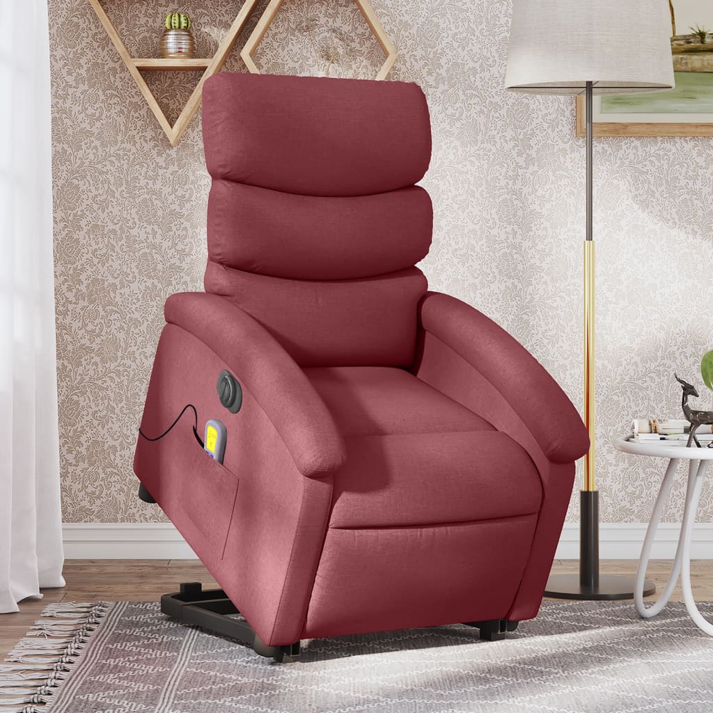 vidaXL Sillón de masaje elevable eléctrico tela rojo tinto