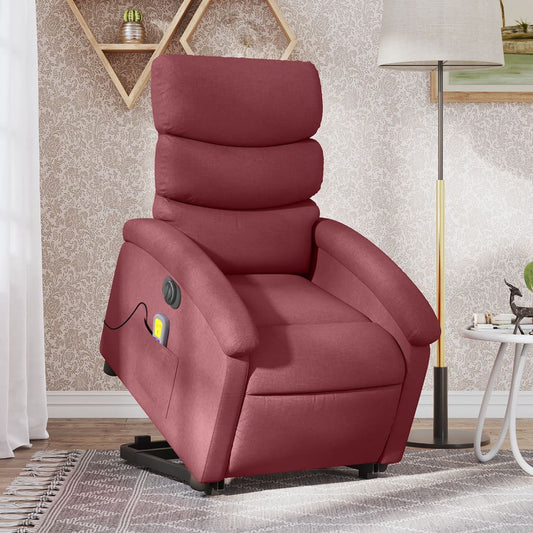 vidaXL Sillón de masaje elevable eléctrico tela rojo tinto