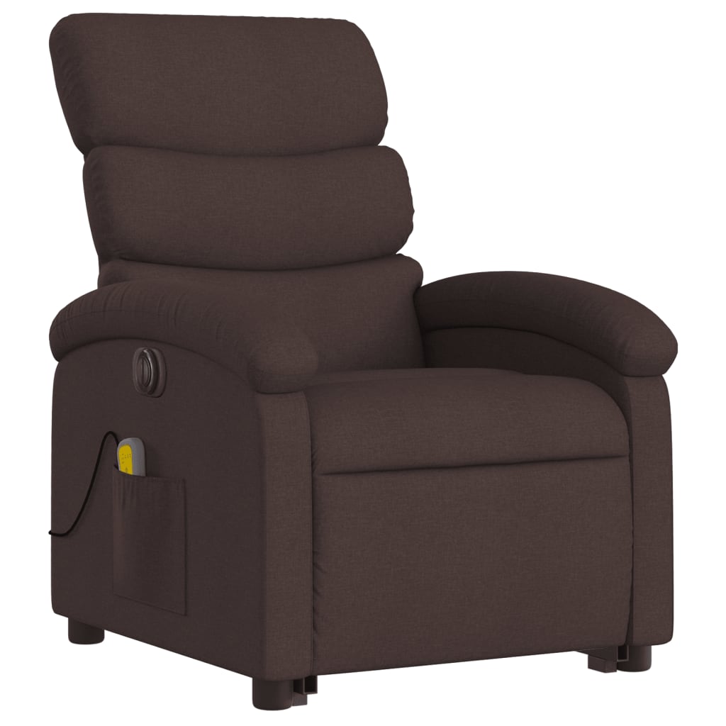 vidaXL Sillón masaje eléctrico reclinable elevable tela marrón oscuro