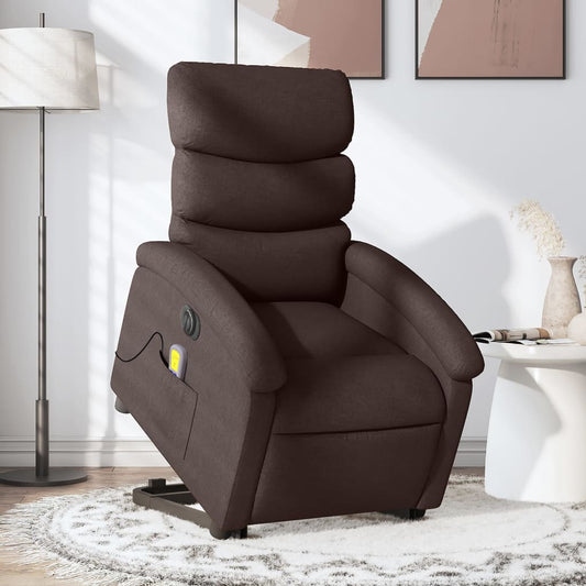 vidaXL Sillón masaje eléctrico reclinable elevable tela marrón oscuro