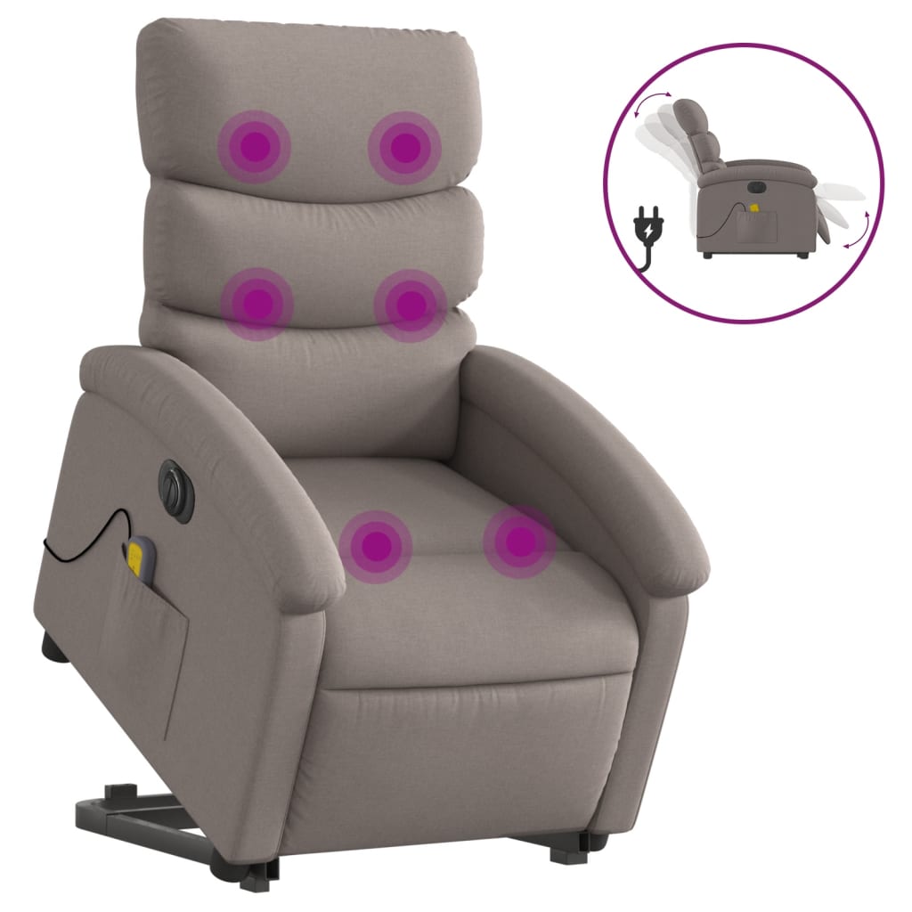 vidaXL Sillón de masaje eléctrico reclinable elevable tela taupé