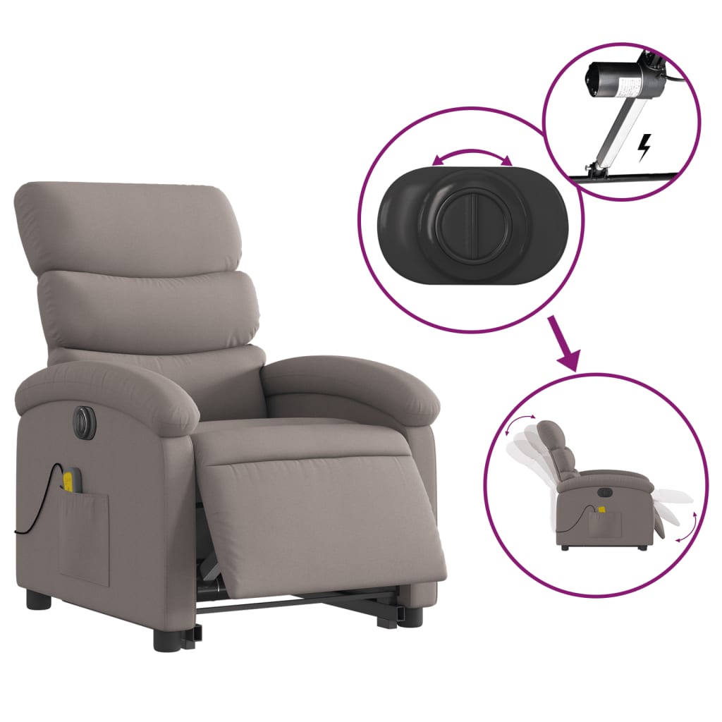 vidaXL Sillón de masaje eléctrico reclinable elevable tela taupé