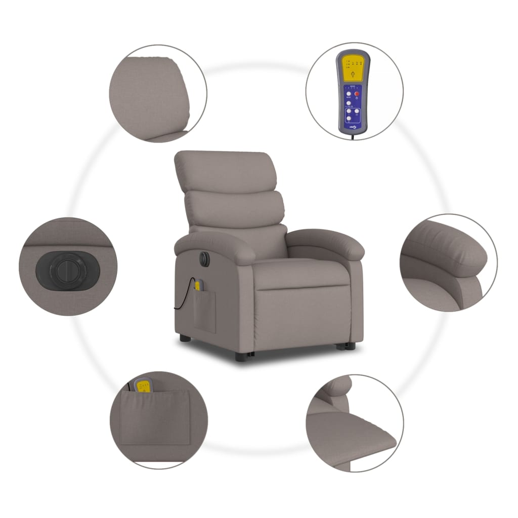 vidaXL Sillón de masaje eléctrico reclinable elevable tela taupé