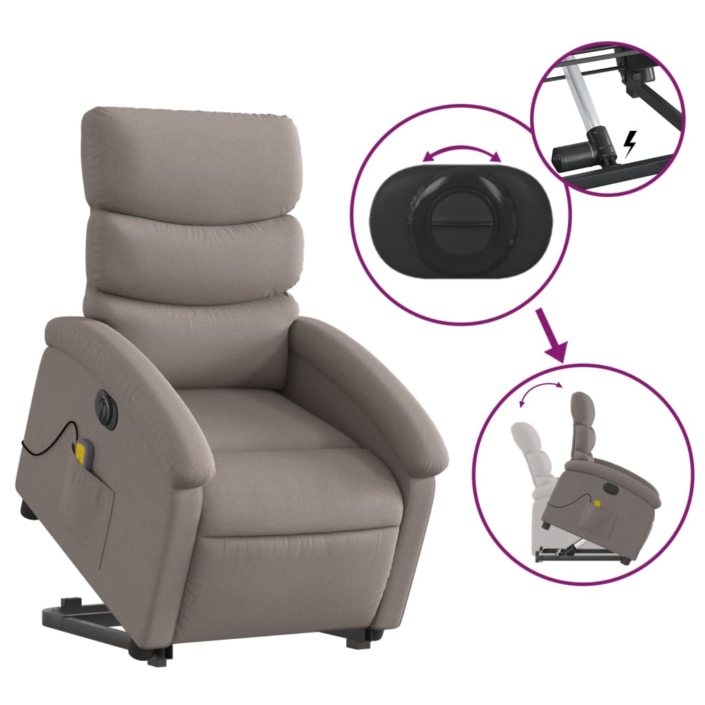 vidaXL Sillón de masaje eléctrico reclinable elevable tela taupé