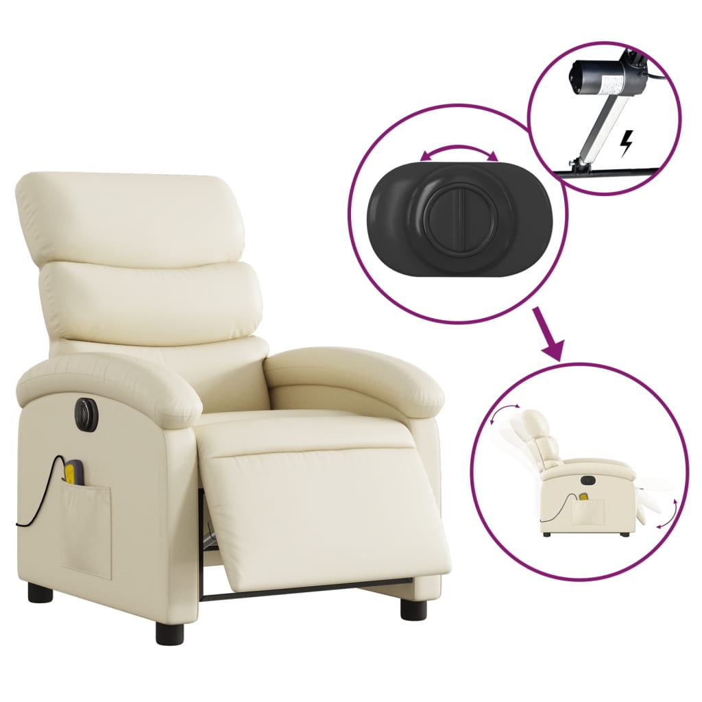 vidaXL Sillón de masaje reclinable eléctrico cuero sintético crema