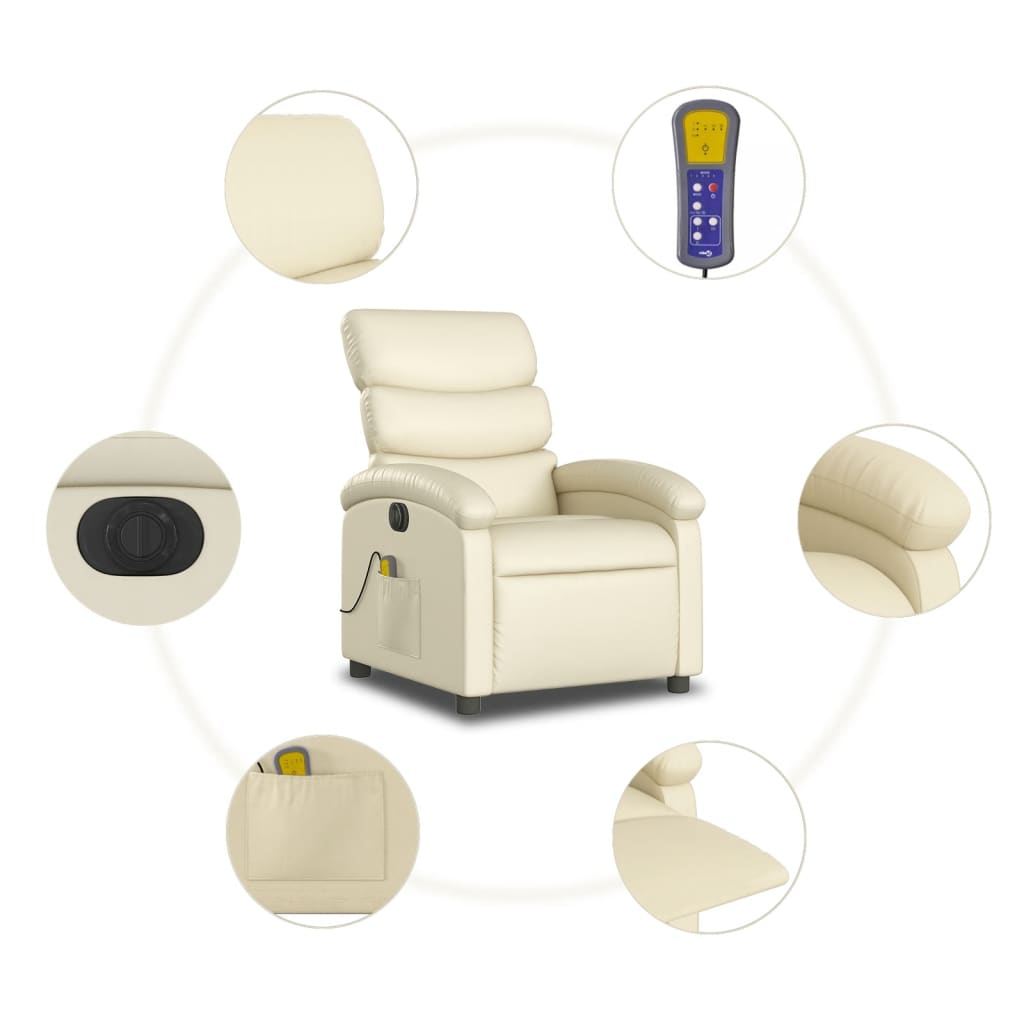 vidaXL Sillón de masaje reclinable eléctrico cuero sintético crema