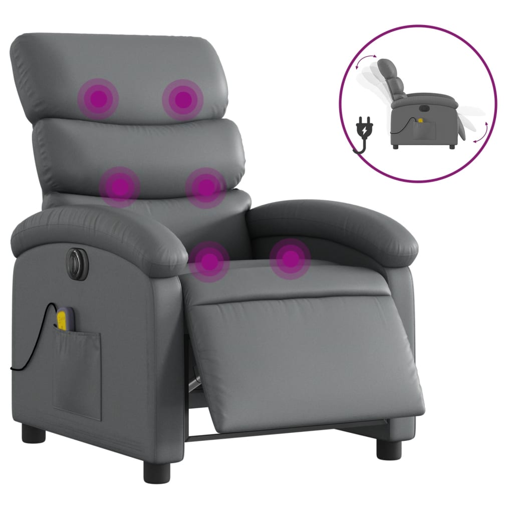 vidaXL Sillón de masaje reclinable eléctrico cuero sintético gris