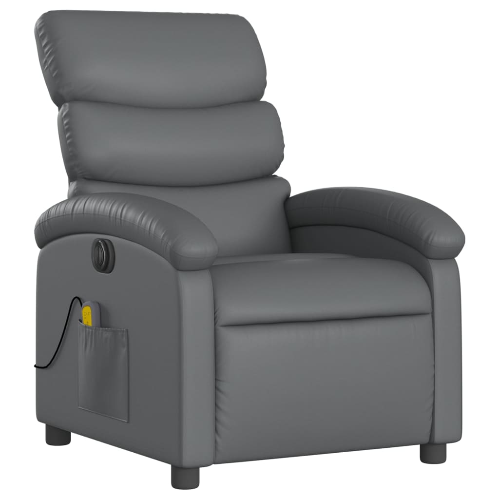 vidaXL Sillón de masaje reclinable eléctrico cuero sintético gris