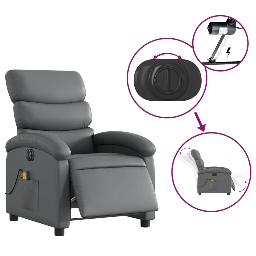 vidaXL Sillón de masaje reclinable eléctrico cuero sintético gris