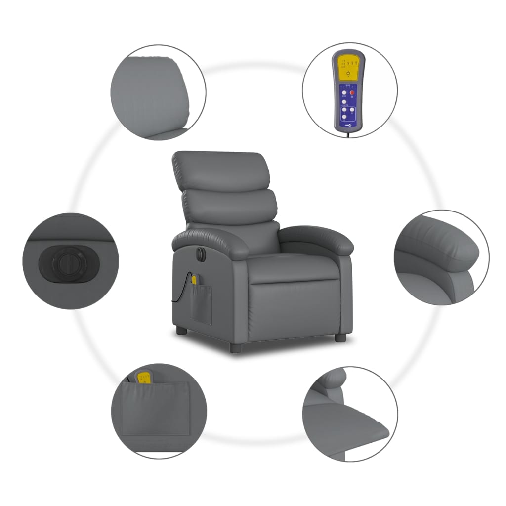 vidaXL Sillón de masaje reclinable eléctrico cuero sintético gris