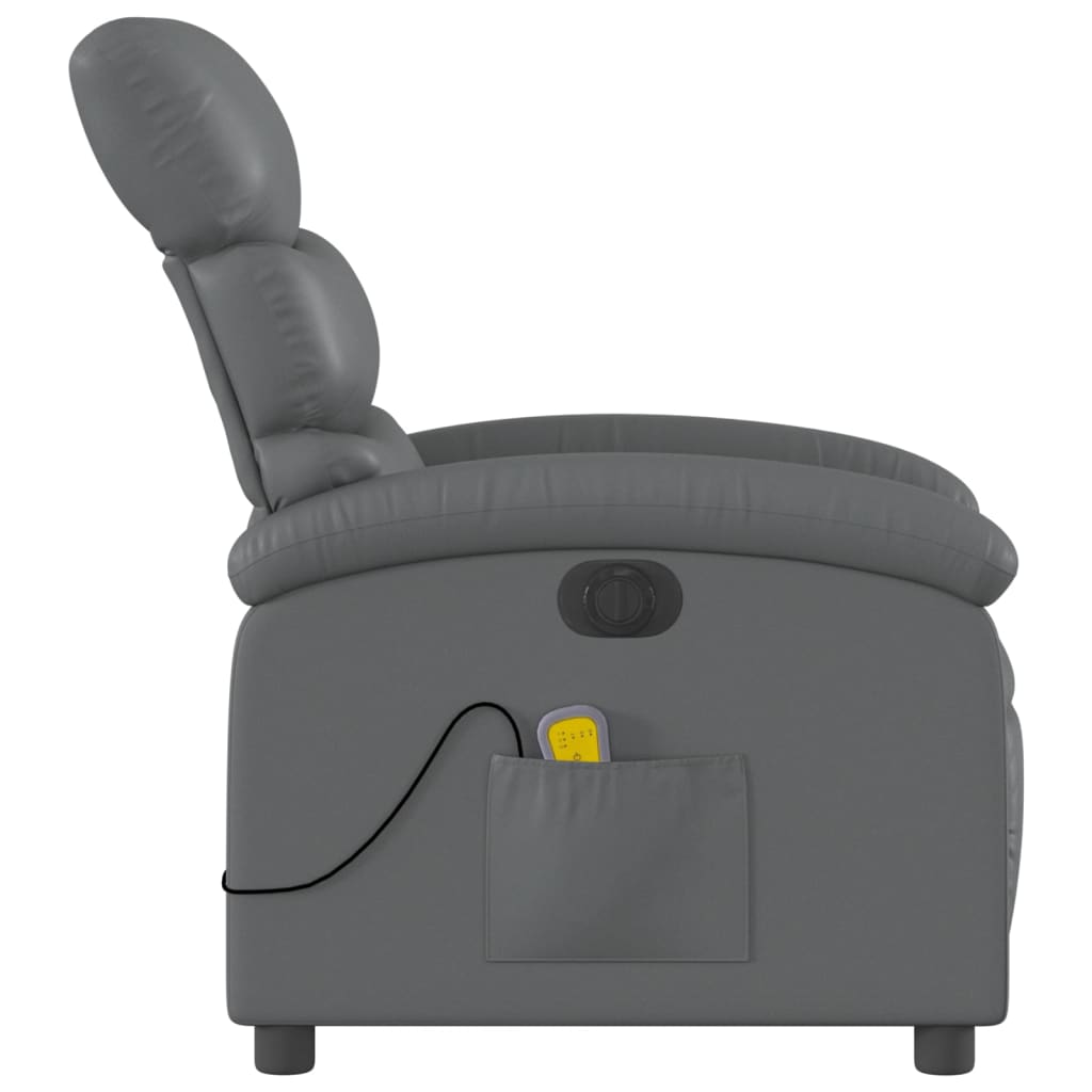 vidaXL Sillón de masaje reclinable eléctrico cuero sintético gris