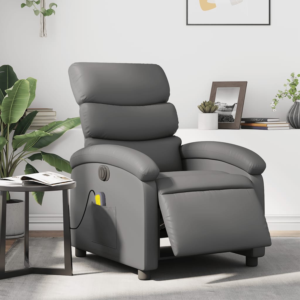 vidaXL Sillón de masaje reclinable eléctrico cuero sintético gris