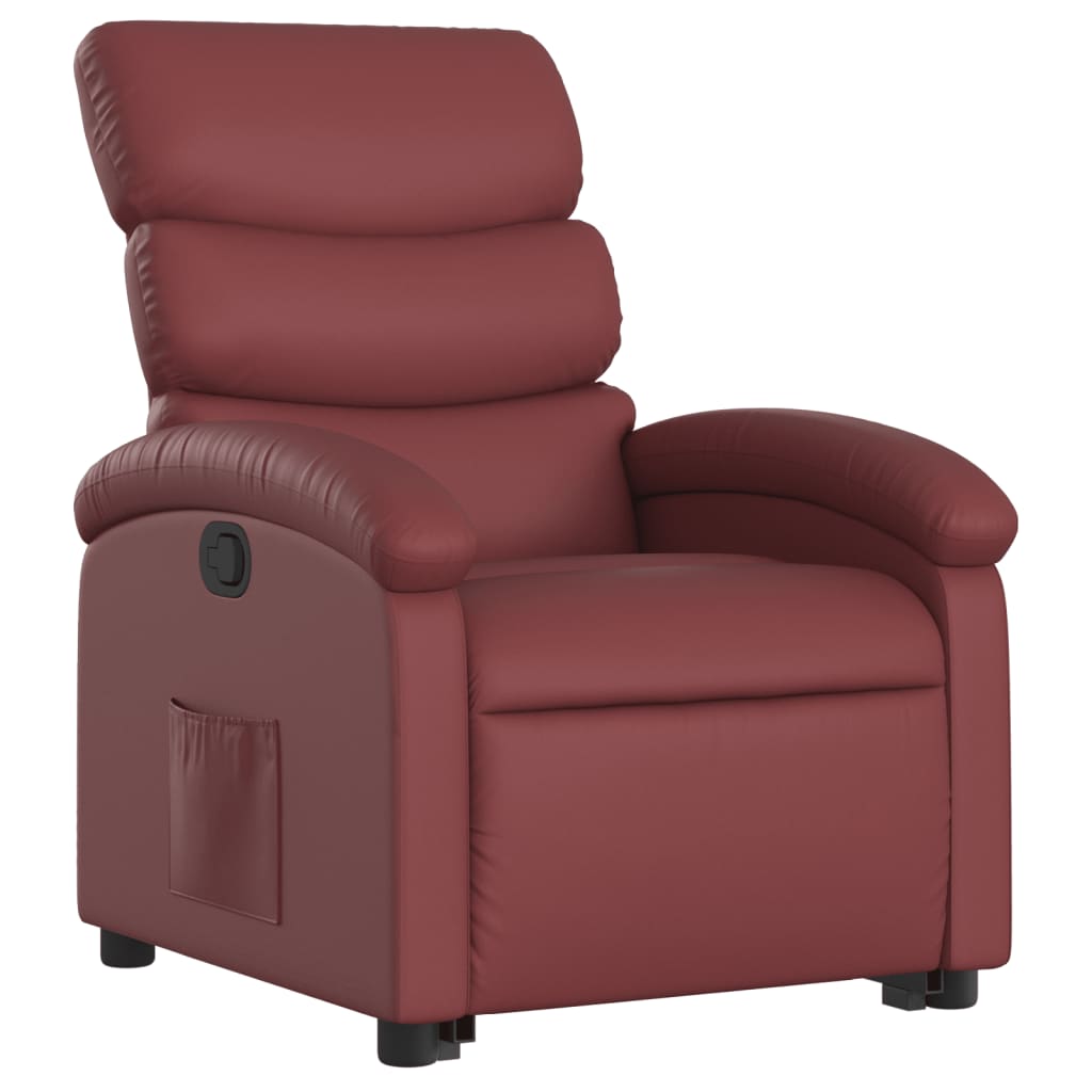 vidaXL Sillón reclinable elevable cuero artificial rojo tinto