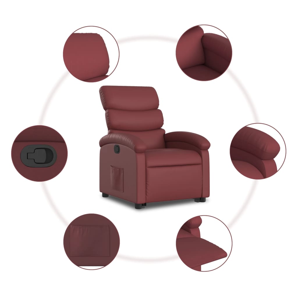 vidaXL Sillón reclinable elevable cuero artificial rojo tinto