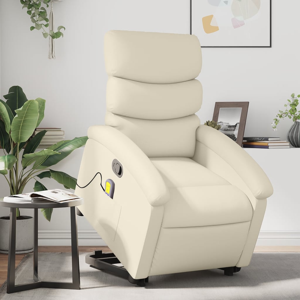 vidaXL Sillón reclinable de masaje de pie cuero artificial color crema