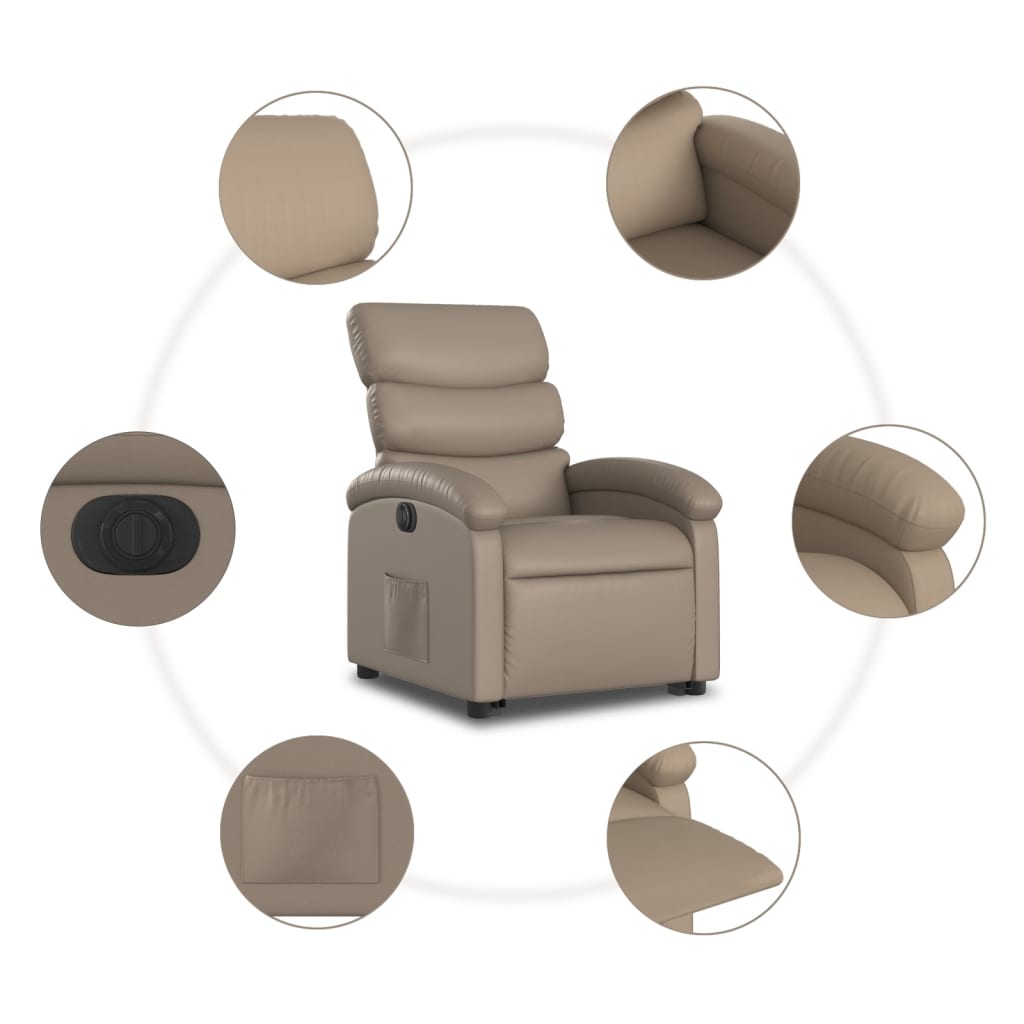 vidaXL Sillón elevable eléctrico cuero artificial capuchino